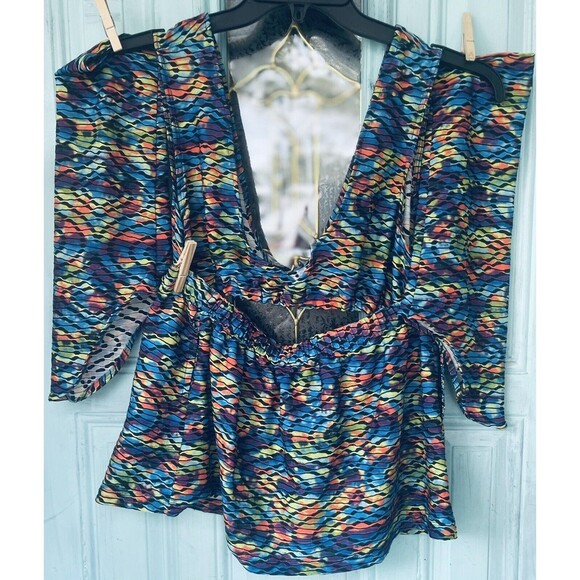 Multicolored Trippy 4Pc  Upcycled Festival Rave Fit  L XL Skirt Top Sleeves - Picture 5 of 10